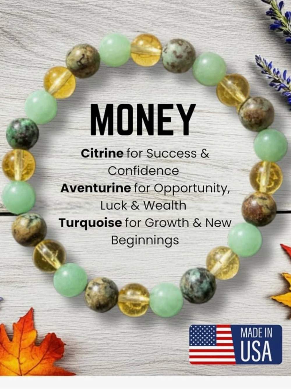 #2528* Unisex’s Money Talisman Beaded Bracelet - Green & Yellow Gemstones